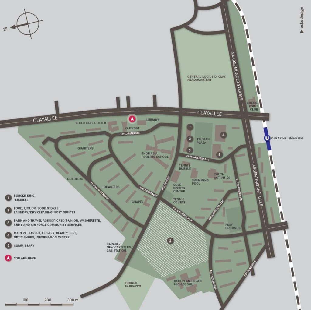 Lageplan der Wohnsiedlung Berlin Brigade Housing Area und öffentlichen Einrichtungen